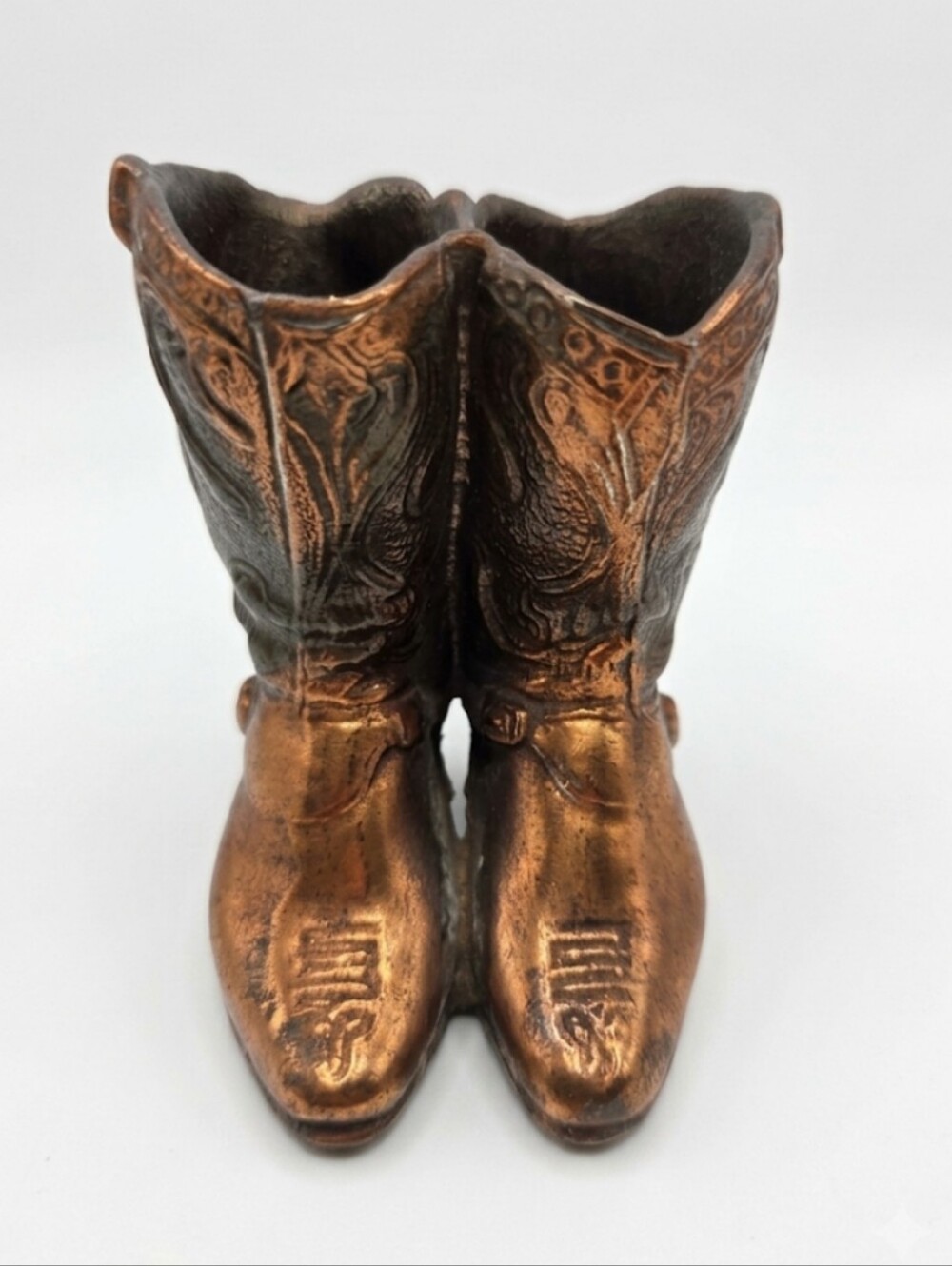 Vintage 70s Copper-Washed Brass Cowboy Boots Match Holder